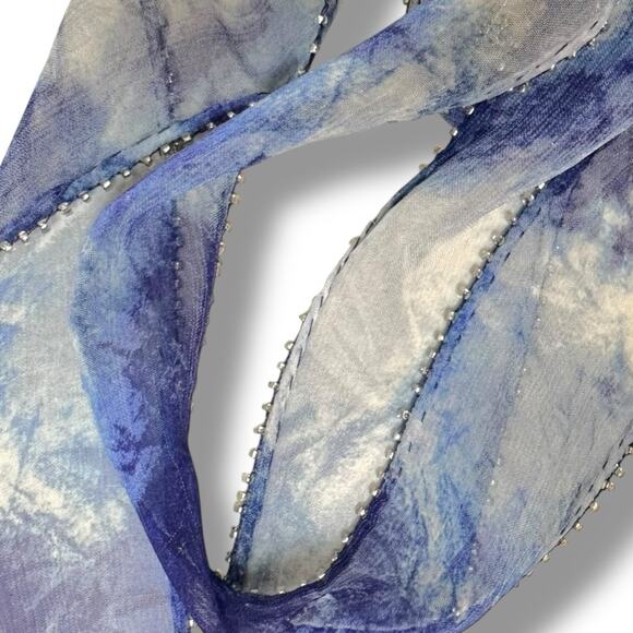 Free People Chan Luu Washed Ashore Fringe Skinny Scarf Denim Blue NWT Bohemian - Picture 10 of 11